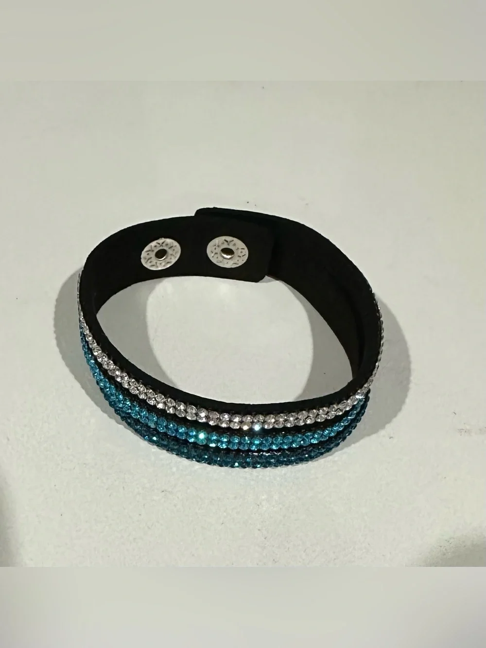 Rhinestone Wrapped Wristband - Blue & Silver Sparkle